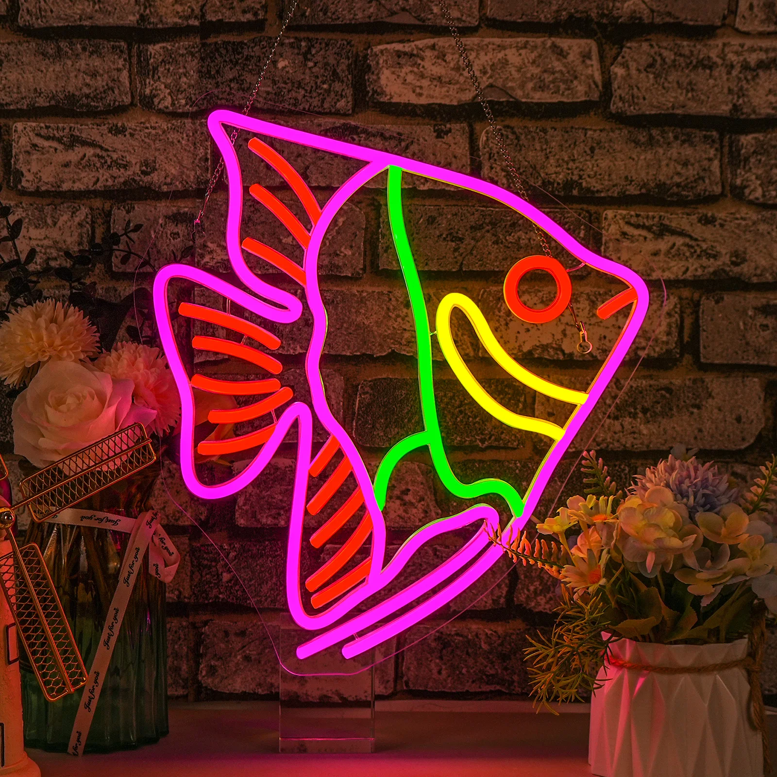 Colorful Fat Headed Fish Neon Sign USB Dimmable Light Up Sign Wall Decor for Bedroom Ocean Museum Bar Party Kids Gifts