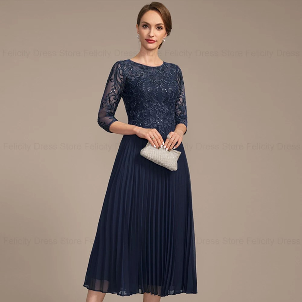 FELICITY Elegant Mother of the Bride Dresses 2024 A-line V-Neck Formal Wedding Guest Dresses Applique Sequin Party Evening Gowns