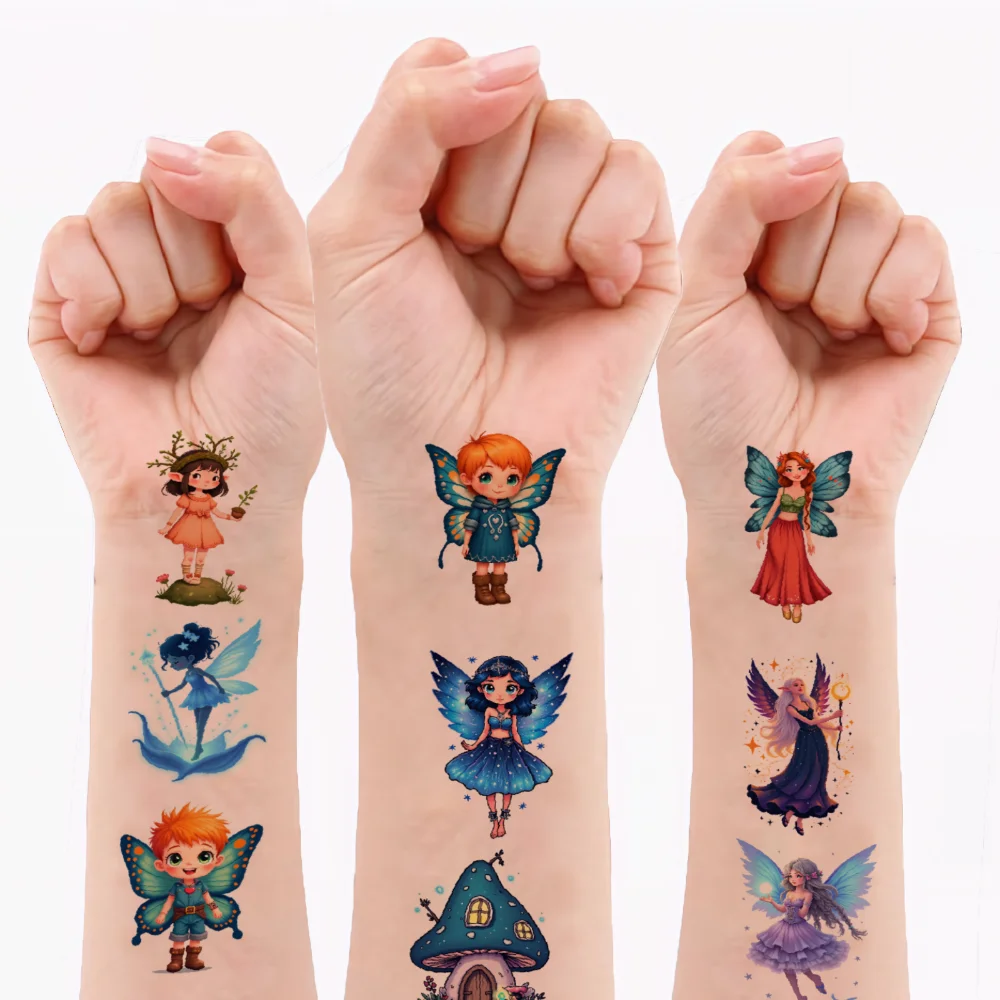 63 قطعة من ملصقات الوشم المؤقت الجنية، ملصقات منزلية كرتونية، ملصقات وشم مؤقتة للفتيات والبالغين