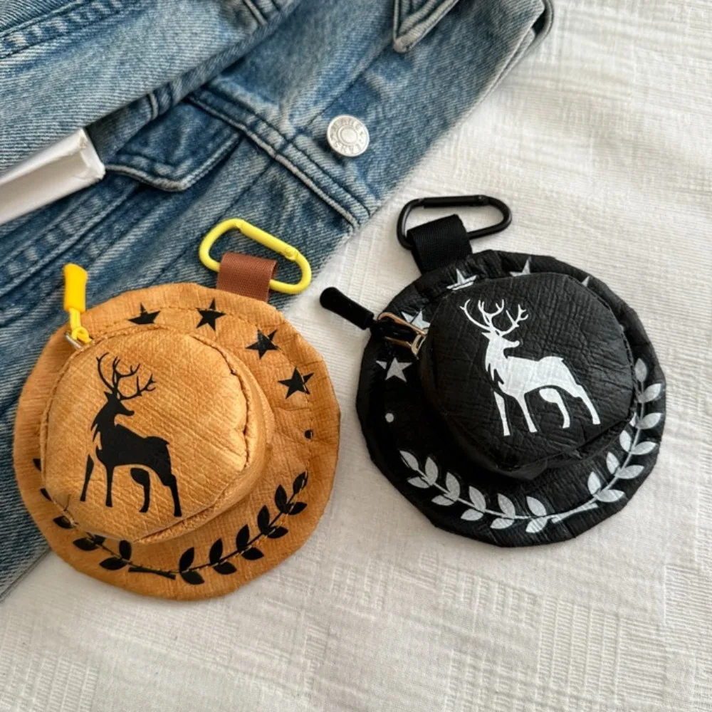 

Portable Nylon Cowboy Hat Coin Purse Woven Rope Deer Backpack Pendant with Wrist Strap Key Chain Earphone Bag Bag Hanging