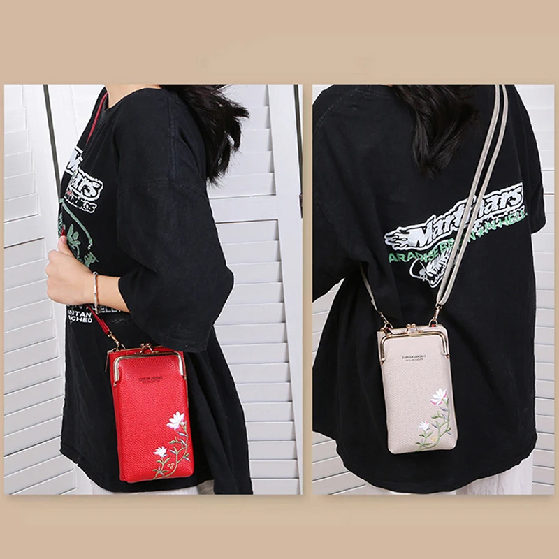 

Women's Long Embroidered Mobile Phone Bag Female Shoulder Straps Handbag Crossbody Bag Ladies Wallet Coin Purses Cards Holder