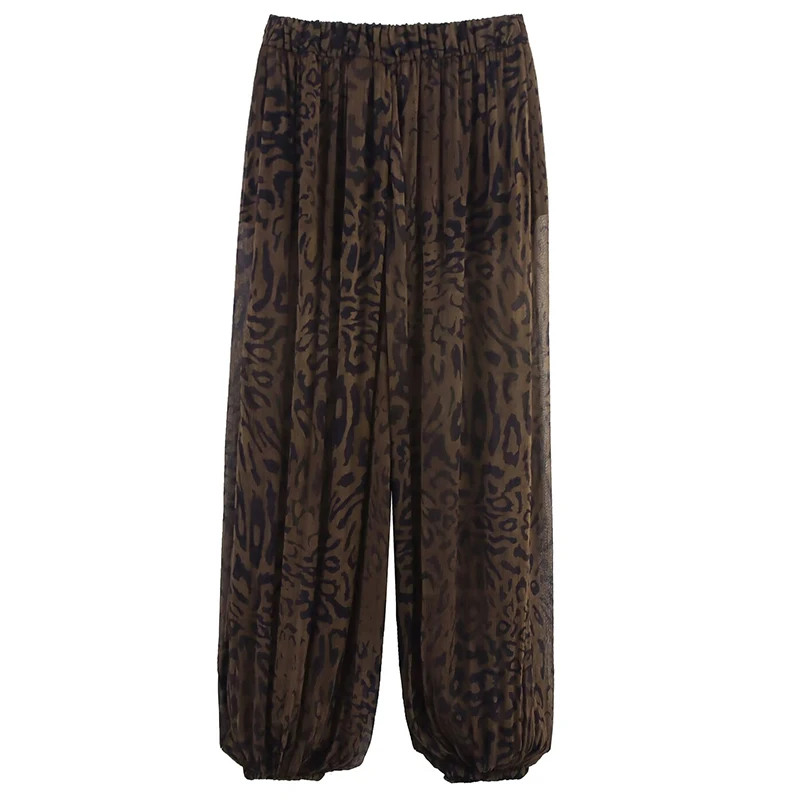 HXAO السراويل الفضفاضة السيدات الحيوان طباعة البنطلونات السراويل للمرأة خمر الطيات شبه شير بالازو السراويل الخريف السائل بنطلون #3