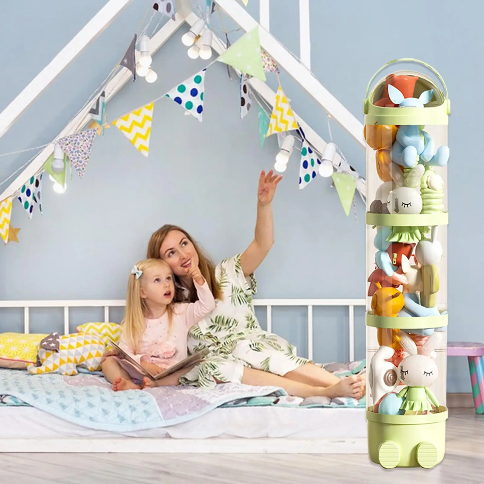 أنبوب حيوانات محشو 63.7 بوصة منظم حيوانات محشو شفاف دمية عرض دلو 4 طبقات حامل دمية للأطفال في الحضانة