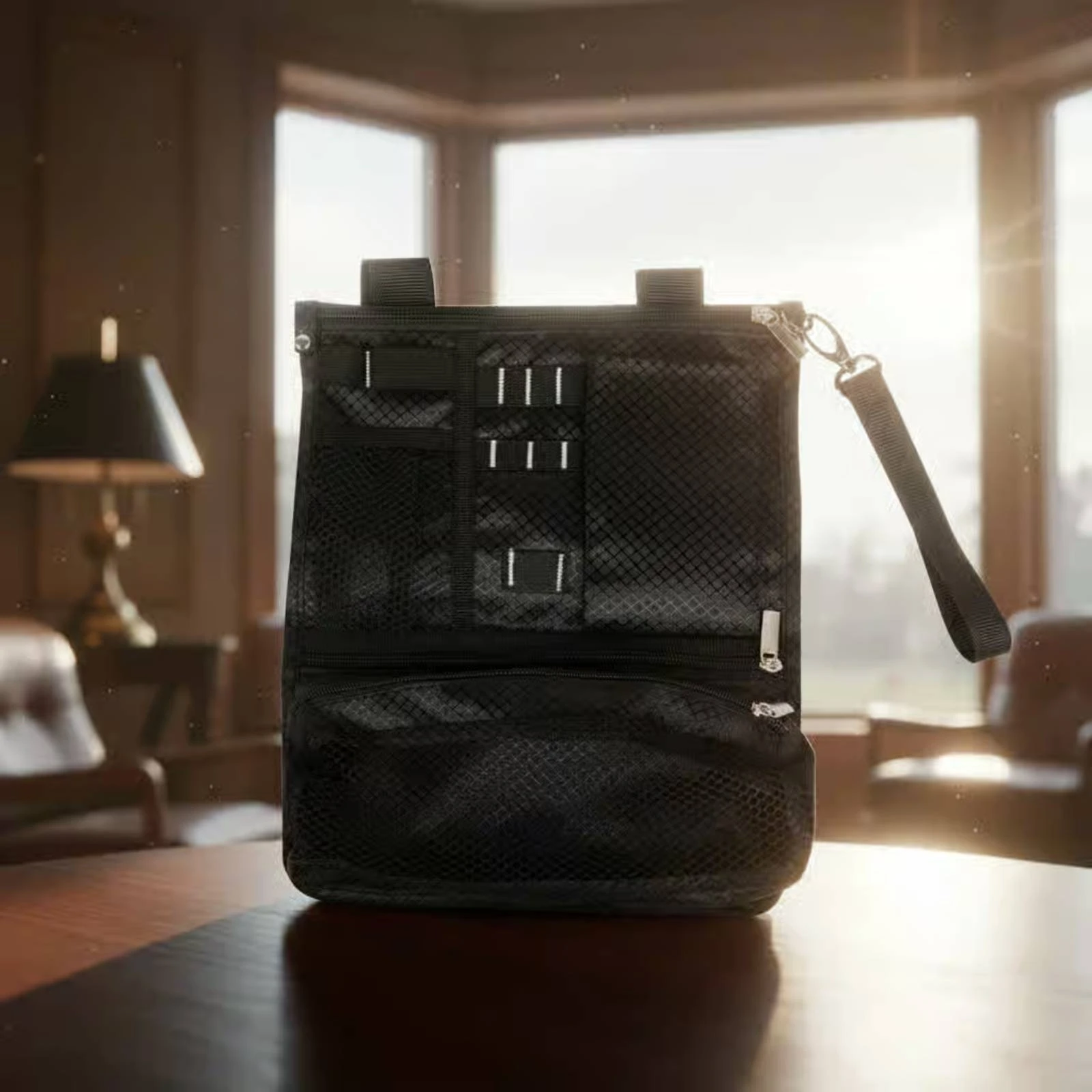 Zippered Oxford Golf Valuables Pouch Foldable Organizer Bag with Diamond Texture for Golf Cart Gear