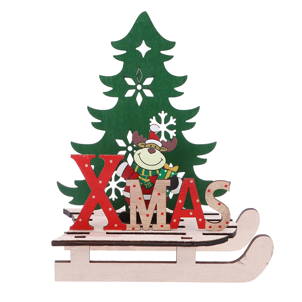 

2pcs Wooden Assembled Sled Car Decoration Ornament Desktop Craft Jigsaw Puzzle Party Holiday Diy Decorative Light For Indoor