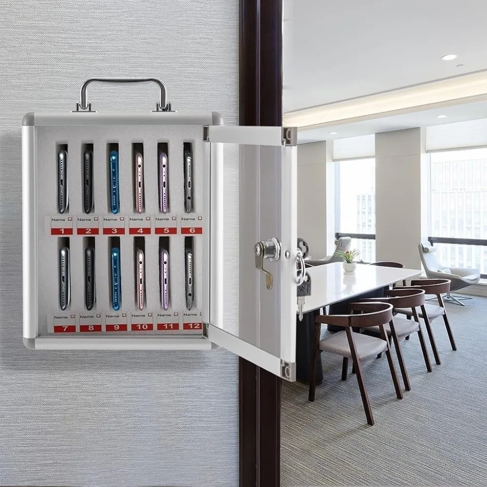 صندوق تخزين للهاتف المحمول مثبت على الحائط من سبائك الألومنيوم مع مفتاح، خيار من 12 إلى 60 خيارًا للجيب، قابل للقفل، مناسب للمنزل والمكتب U #3