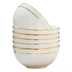 Phnom Penh Rice Bowl Set Home Chinese Kitchen Soup Noodle Rice Bowl Simple Bone china Tableware Health & Safety Salad Bowl