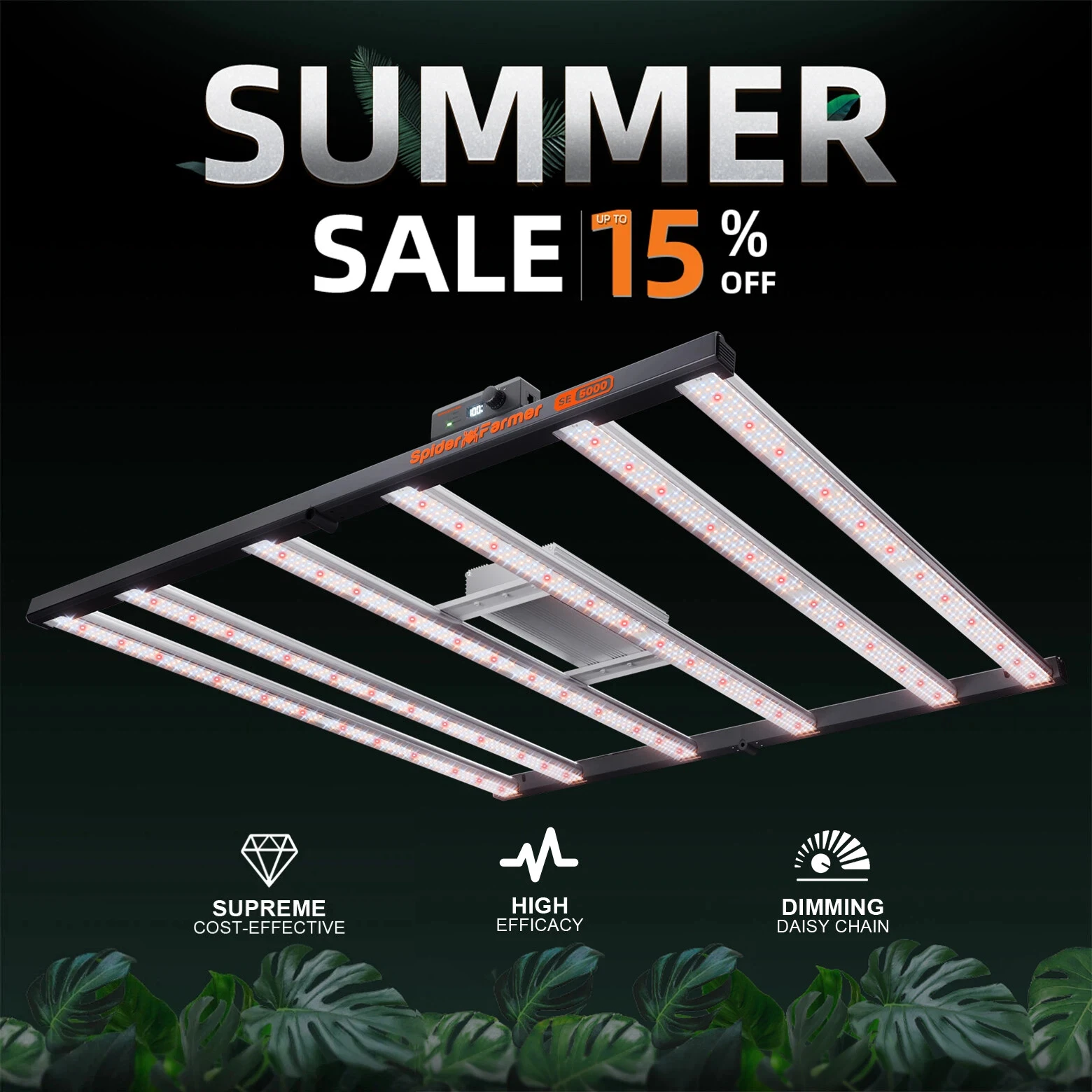 

Spider Farmer SE5000 480W Led Grow Light Full Spectrum Dimmable High Efficacy for 2x2FT