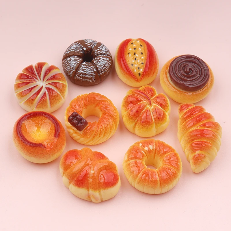10/100pcs Kawaii Flatback Resin Cartoon Bread Cake Cookies Simulation Food Crafts DIY Scrapbooking Kitchen Decor Accessory