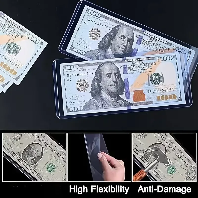 16PCS Clear Plastic Banknote Sleeve for Collectible Paper Dollar Bill Euro Protection Archival Safe Storage Money Collection ZYF