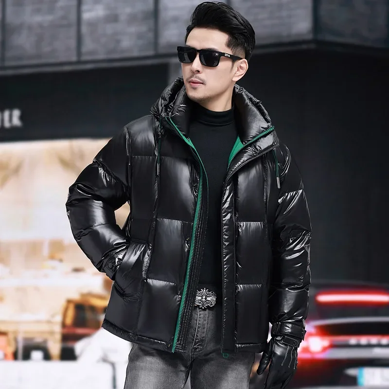 Designer Clothes Men Luxury Hooded Short Down Jacket Duck Male Padding Bright Mens Winter Jacket 2024New Cold Male Coat