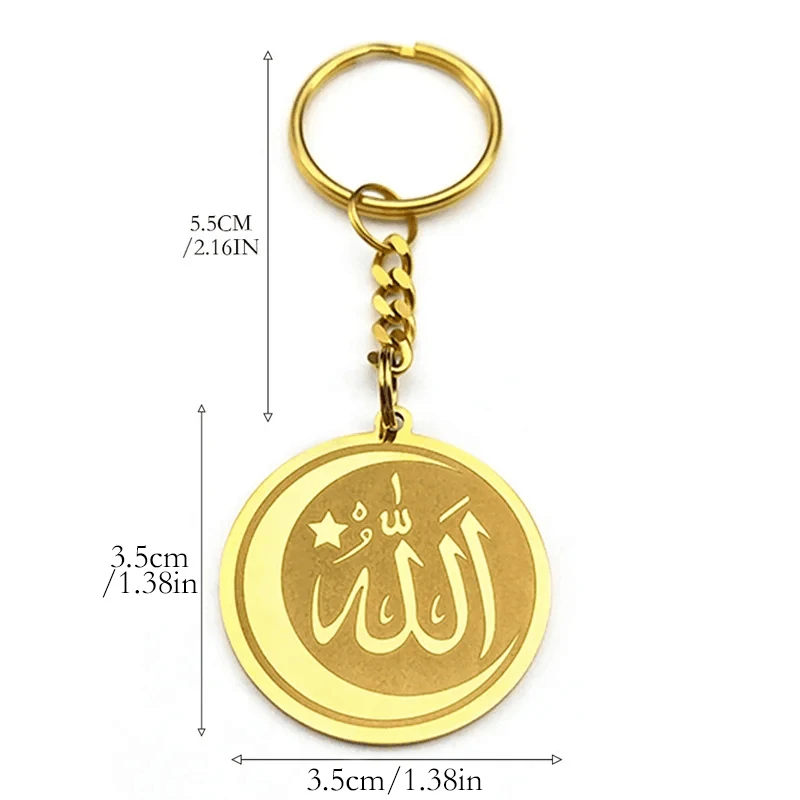 Arabic Muslim Crescent Moon Star Key Chian for Women Men Stainless Steel Gold Color Islam Religion Key Ring Jewelry llaveros
