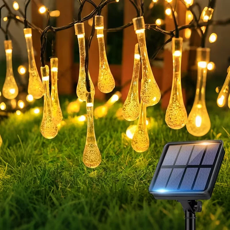 

20/30/50 LED Outdoor Solar Light String Water Droplet Ball Light 8 Modes Solar Water Droplet Light for Garden Tree Decoration
