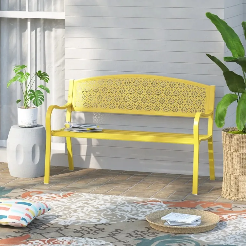 Panca da esterno in metallo per 2 persone - Giallo