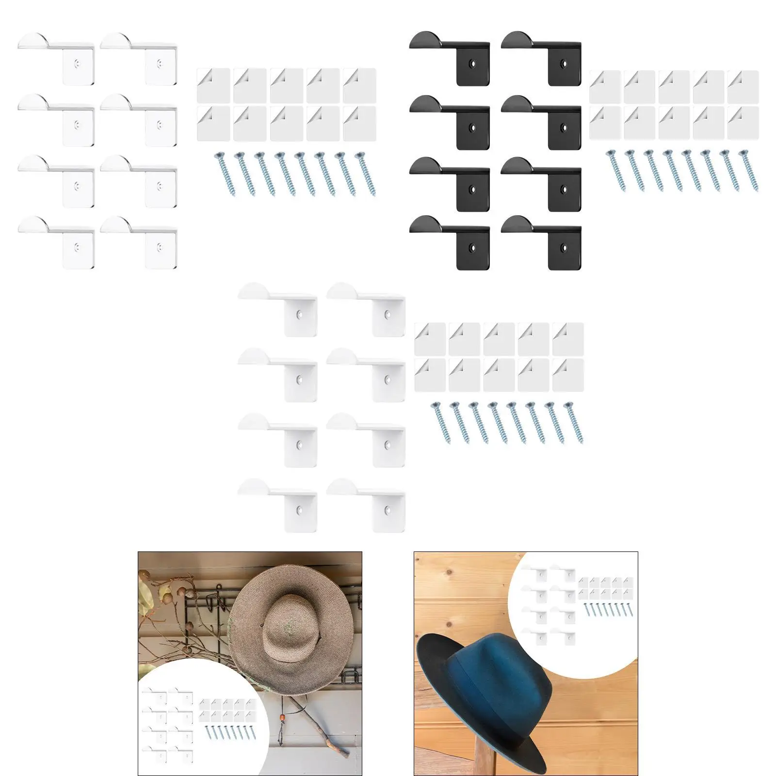 

8 Pieces Hat Organizer Hat Holder with Screw Wall Mount Hat Rack Multipurpose Lightweight for Closet Dorm Apartment Hallway Door