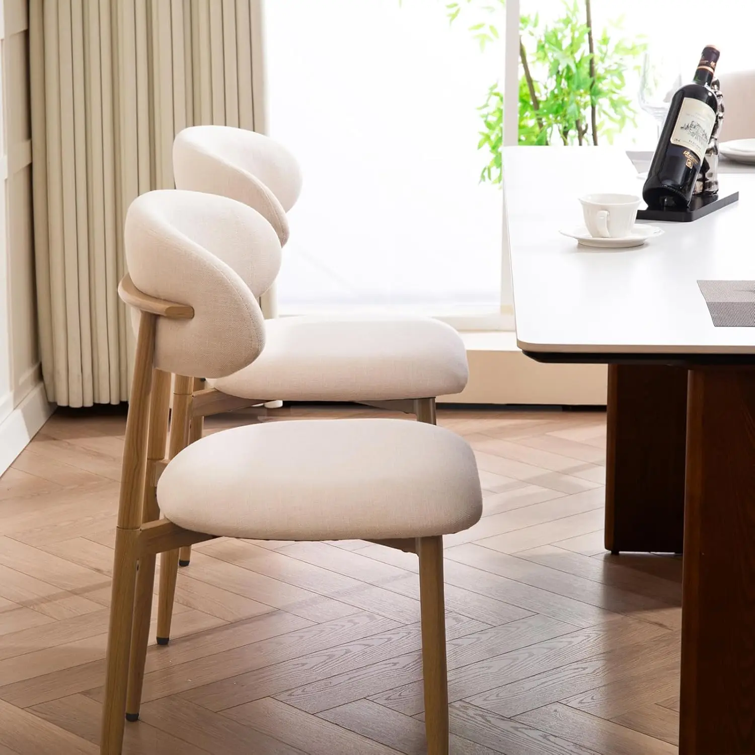 

Dining Chairs Set of 2, Metal Kitchen Chairs with Modern Fabric Upholstered for Dining Room, Beige