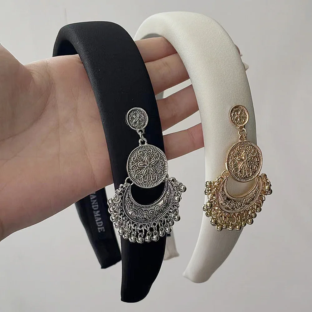 

Trendy Vintage Hairband for Women Exotic Carved Fringe Design High Crown Foam-Lined Wide-Brim Headband Fashion Hair Accessory