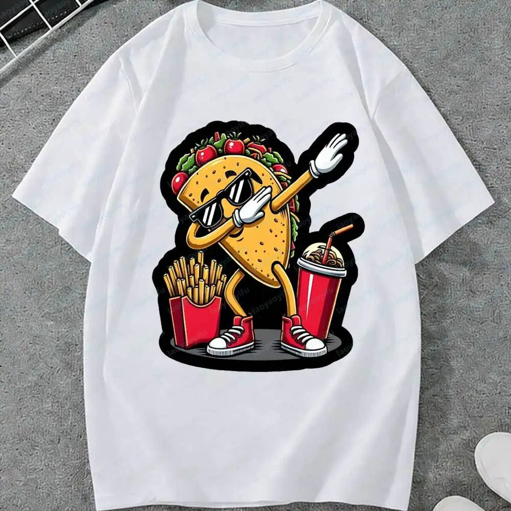 Cinco De Mayo Dabbing Taco Fast Food T-Shirt Funny Taco with Fries & Soda Dab Casual Cotton Fiesta Party Shirt for Men Women Top