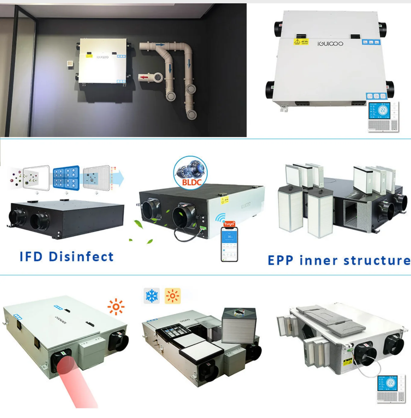 Smart Tuya Control Side Door Bypass Function Heat Recovery Ventilation System With Hepa Filters
