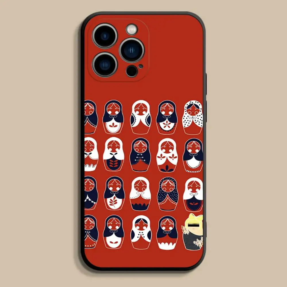 R-Russian Dolls Matryoshka Phone Case For iPhone 17,16,15,14,13,12,Pro,Max,Plus,E,SE4,Air,Mini Black Soft Cover