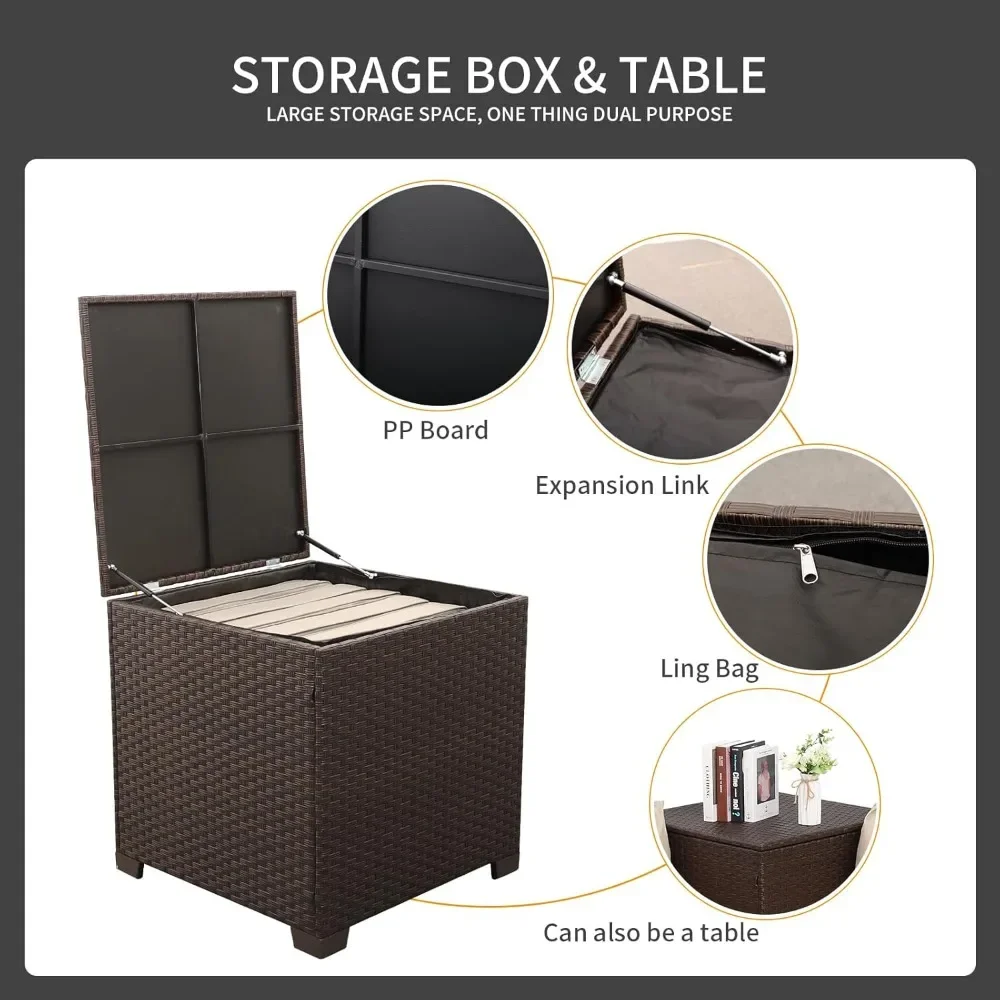 Outdoor Patio Furniture Set 4 Piece Brown Rattan Sectional Sofa Couch PE Wicker Conversation Sets with Storage Box Glass