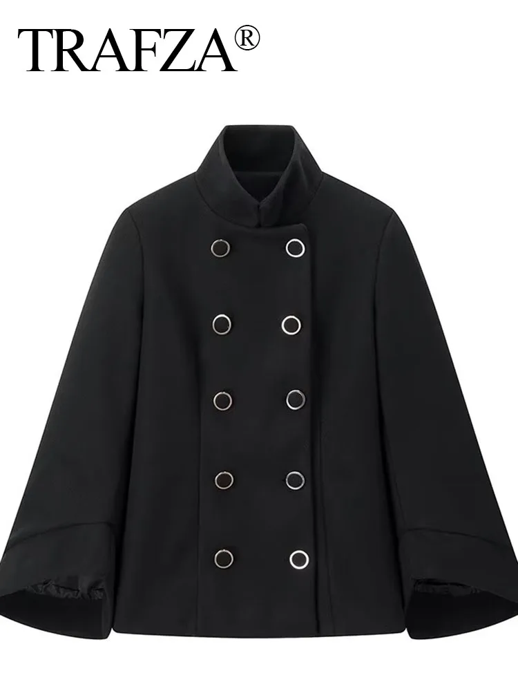 

Женская свободная куртка TRAFZA, черная двубортная Водолазка с длинным рукавом летучая мышь, верхняя одежда на лето