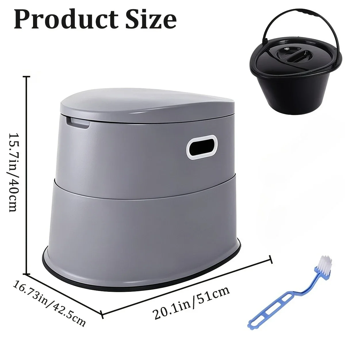 Extra-large portable adult toilet for indoor and outdoor use;Featuresaremovable inner bucket and detachable toilet paper holder;