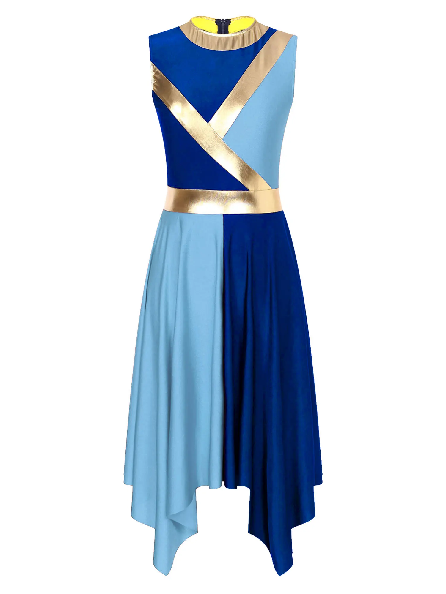 Womens Metallic Praise Liturgical Dance Dress Round Neck Sleeveless Church Choir Worship Costumes Dresses Performance Dancewear
