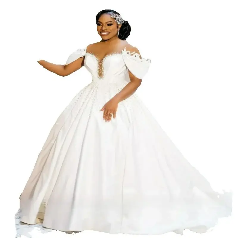 Customized African Off the Shoulder Shinny Beads Wedding Dress  Off the Shoulder Ballgown Bridal Gowns Vestido De Novia