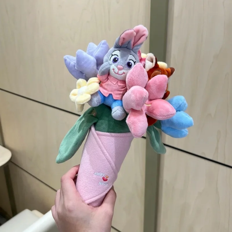 Oryginalny Nowy Bukiet Lalek Disney Zootopia2 Judy Nick Koty Prezent na Boże Narodzenie Urodziny Bukiet Lalek Wieczny Kwiat Pluszowa Zabawka