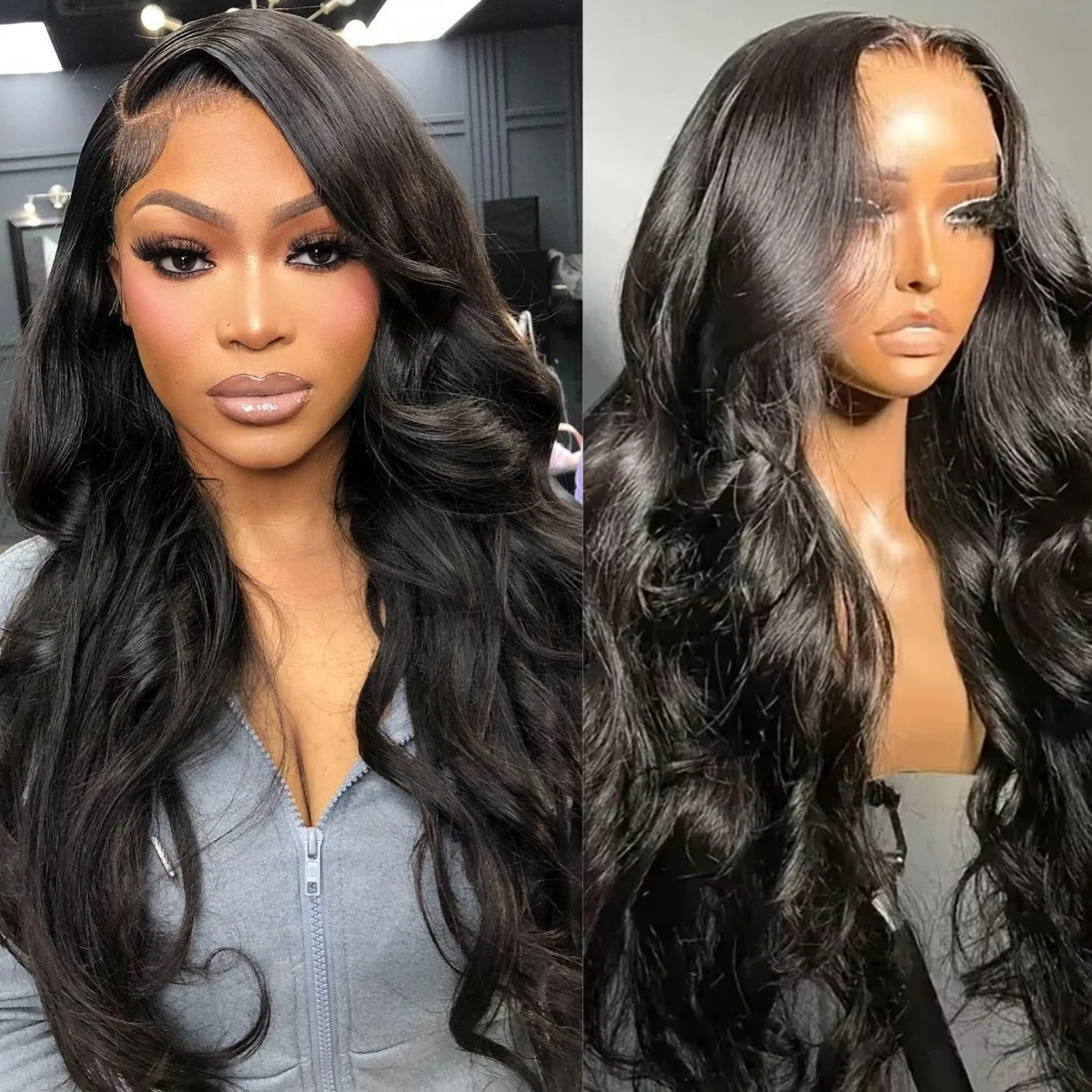 

13×4 Body Wave Pre Plcked Lace Frontal Human Hair Wigs 36 Inch Transparent 220 Density Natural Color Lace Front Wig For Women 1B