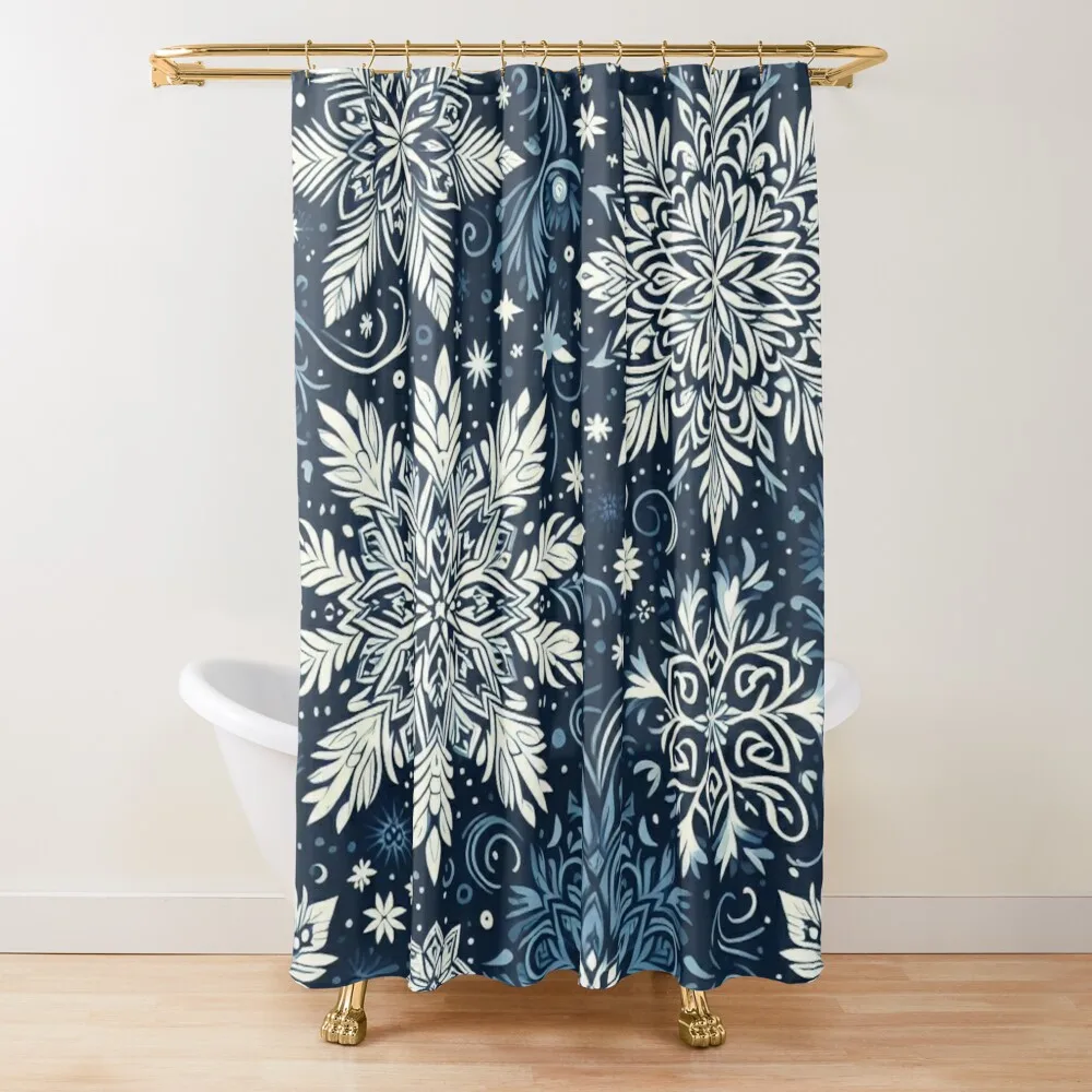 

Snowflake Christmas Pattern Shower Curtain Washable Waterproof Fabric Shower Set For Bathroom Bathroom Box Curtain