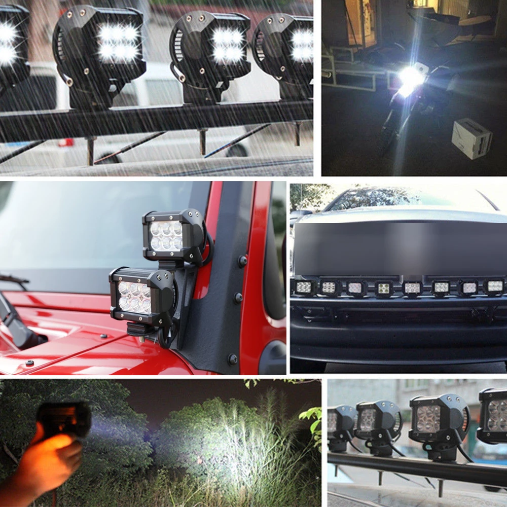 2pcs 4 Inch 18W LED Pods Led Light Bar Spot Flood Off Road Lights LED Work Light Driving Fog Lamps for Jeep Pickup Truck ATV UTV