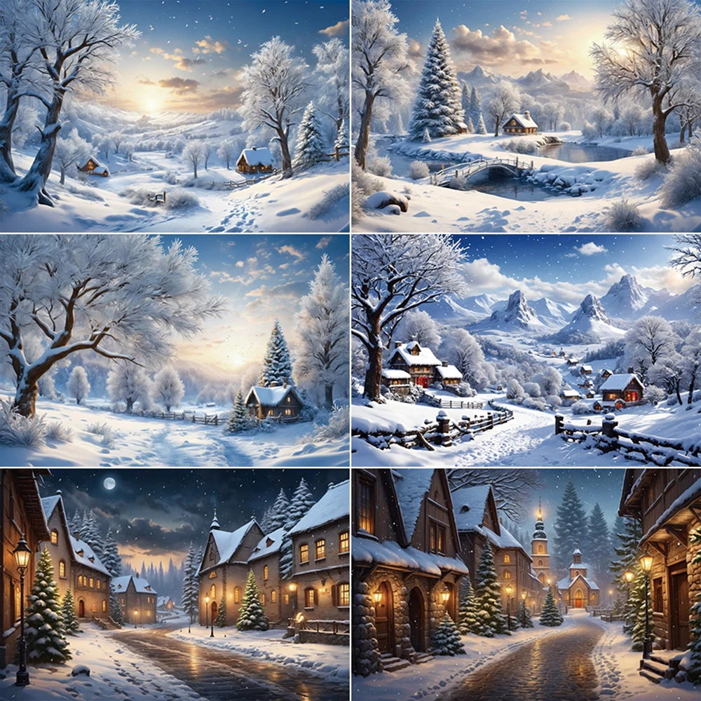 

MOON.QG Villages Christmas Backdrop Winter New Year Home Decoration Background Photography Studio 2024 News Photozone Supplies