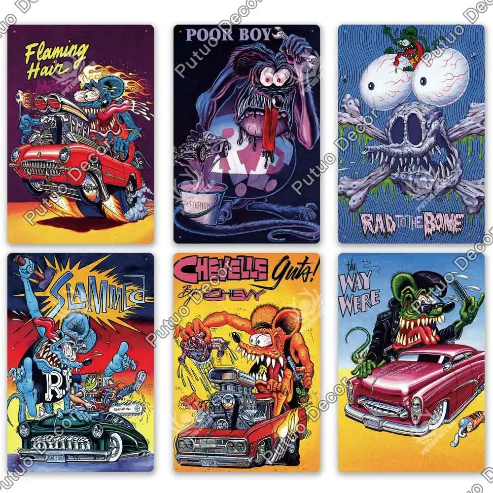 ديكور Putuo-علامة قصدير معدنية عتيقة ، فينك فأر ، ثقافة سيارة معدلة ، طبق زخرفي للمرآب ، كهف رجل ، بار ، حانة ، ديكور النادي #5