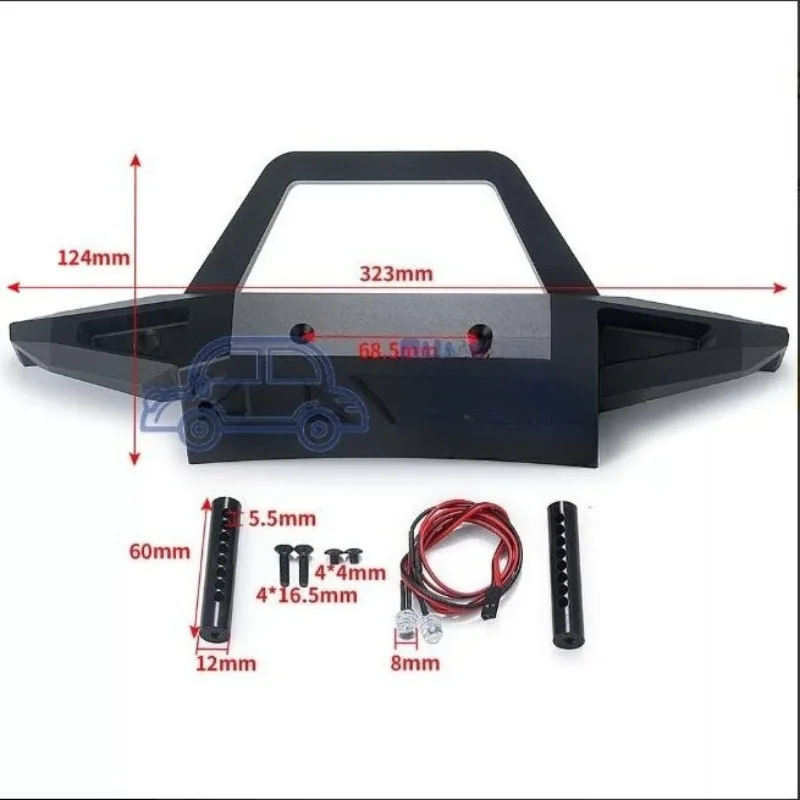 Fit SCX6 JLU Wrangler Metal Front Rear Crash Bumper With Lights For 1/6 RC Rock Crawler Cosmetic & Protection Parts/ FrontBumper