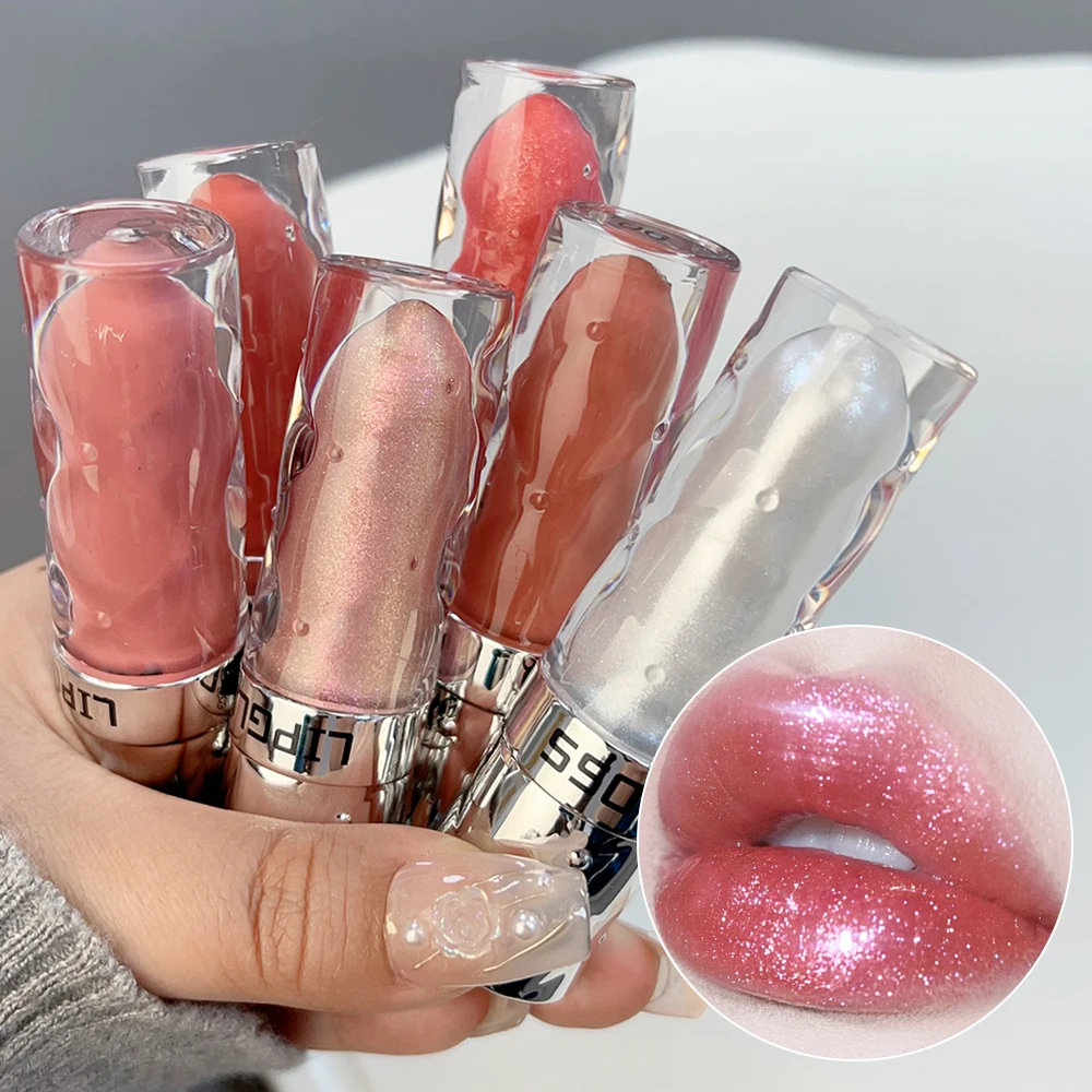 Wasserdichte feuchtigkeit spendende Gelee Spiegel Perle Lippenstift dauerhafte glänzende Glitzer Diamant Gold rosa Lip gloss koreanische Make-up-Kosmetik