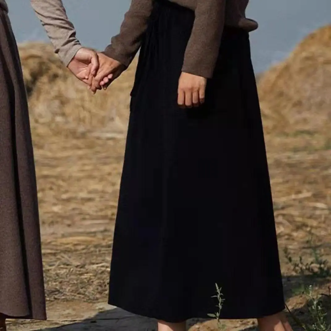 Women's Long Cashmere Skirt 100% Merino Wool Vintage Grace Basic Knitwear Office Lady Autumn Winter Dress