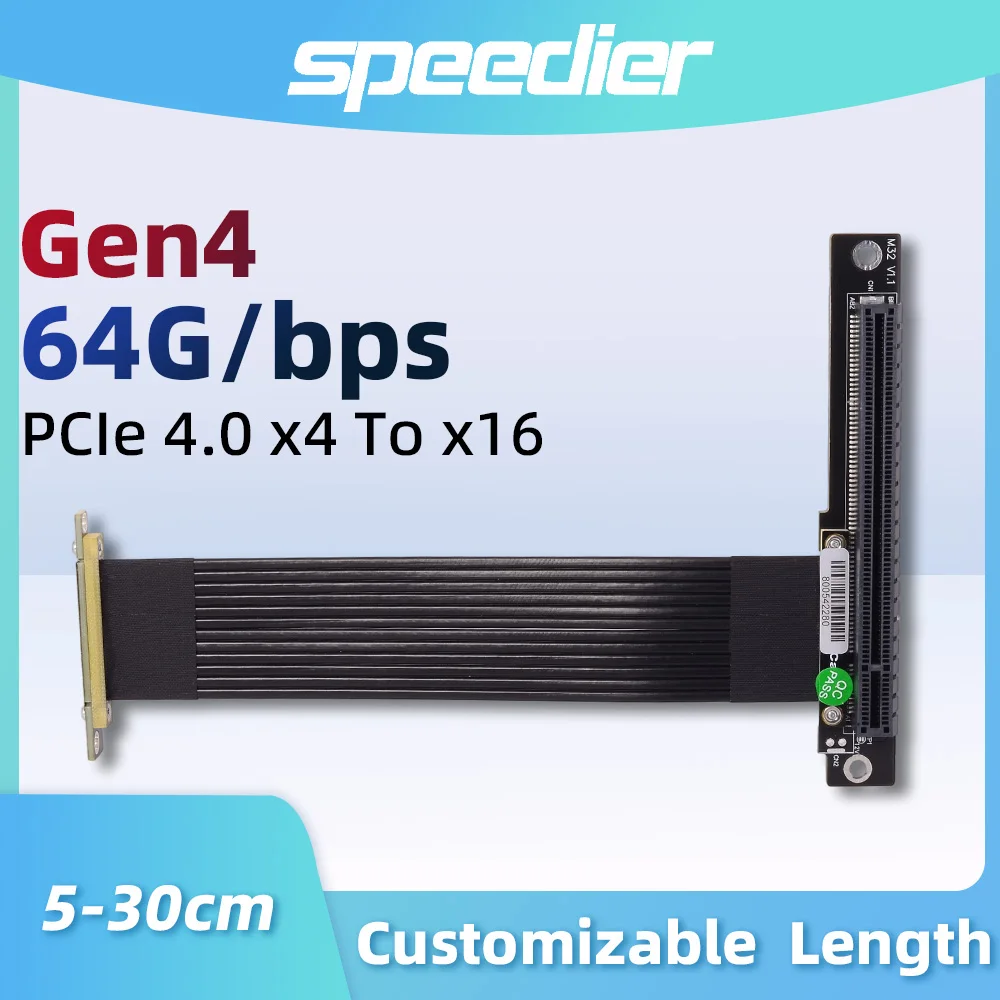 PCIE 4.0 X4 To X16 GPU Extension Cable Adapter Riser 90 180 270 Degrees Gen4 64G/bps 16x 4x High Speed Steerable Extension of 1U