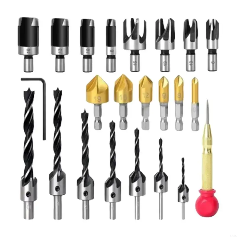

L8RC 23pcs Woodworking Campering Tool Set Three Locted Contersink Drill Bint