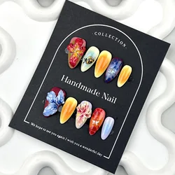 Handgemaakte pers op nagels Handgesneden bloemblaadjes Ontwerp Kunstnagels Volledige dekking Draagbaar Ins Mode Kleurrijke Amandel Fake Nail Tips