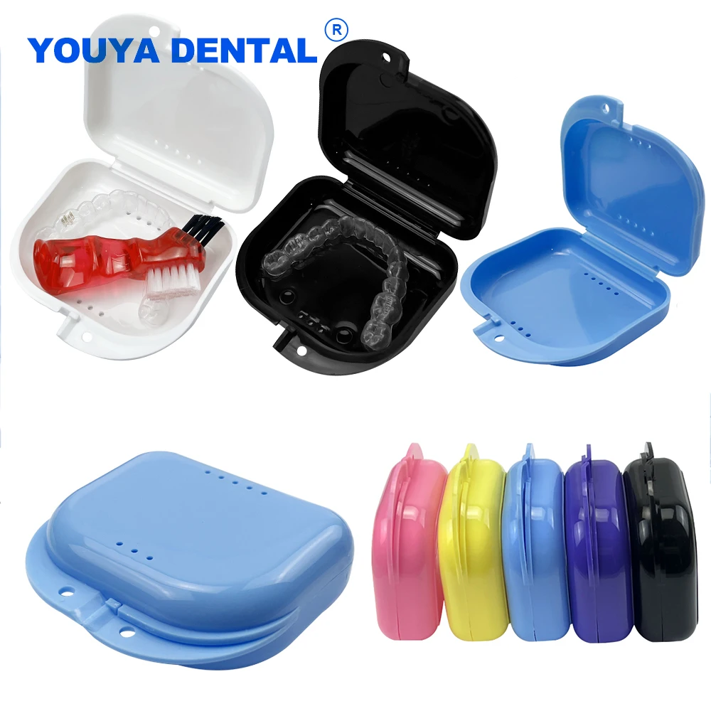 50pcs Air Vent Holes Retainer Case Dental Denture Box Tray Mouth Guard Case Orthodontic Hook Mini Brush Container Oral Hygiene