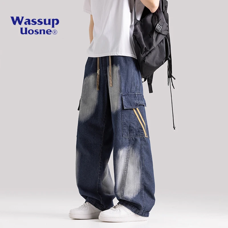 

WASSUP American High Street Straight Leg Corduroy Pants Men's Spring Summer Thin Loose Dstring Trendy Sports Casual Long T...