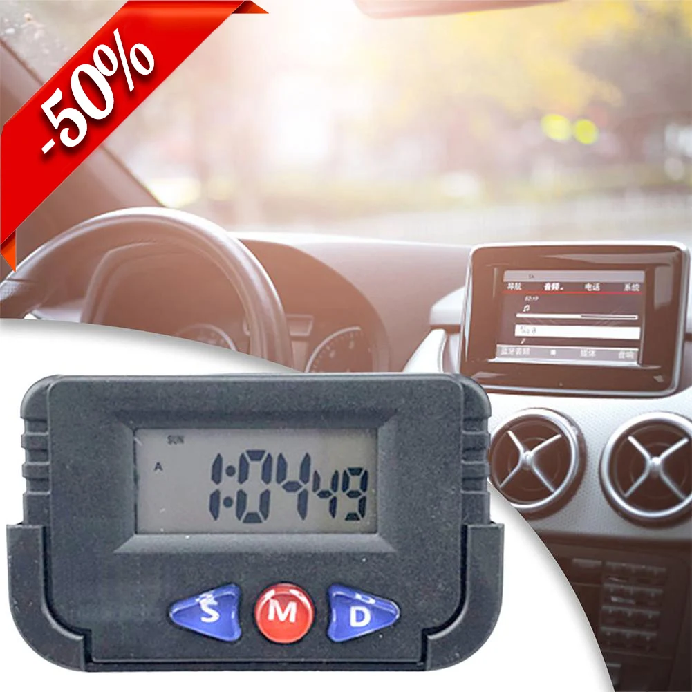 Digital Car Clock Sticky Electronic Car Clock Accessories with Clear LCD Screen Self-Adhesive Stand Digital Clock for Car Truck