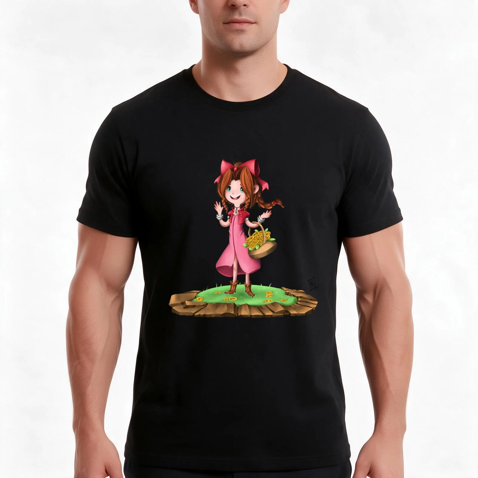 Aerith - Flower Girl T-Shirt, Summer Casual Cotton Tee, Oversized Streetwear Tops, Vintage Graphic Print, Loose Fit Short Sleeve