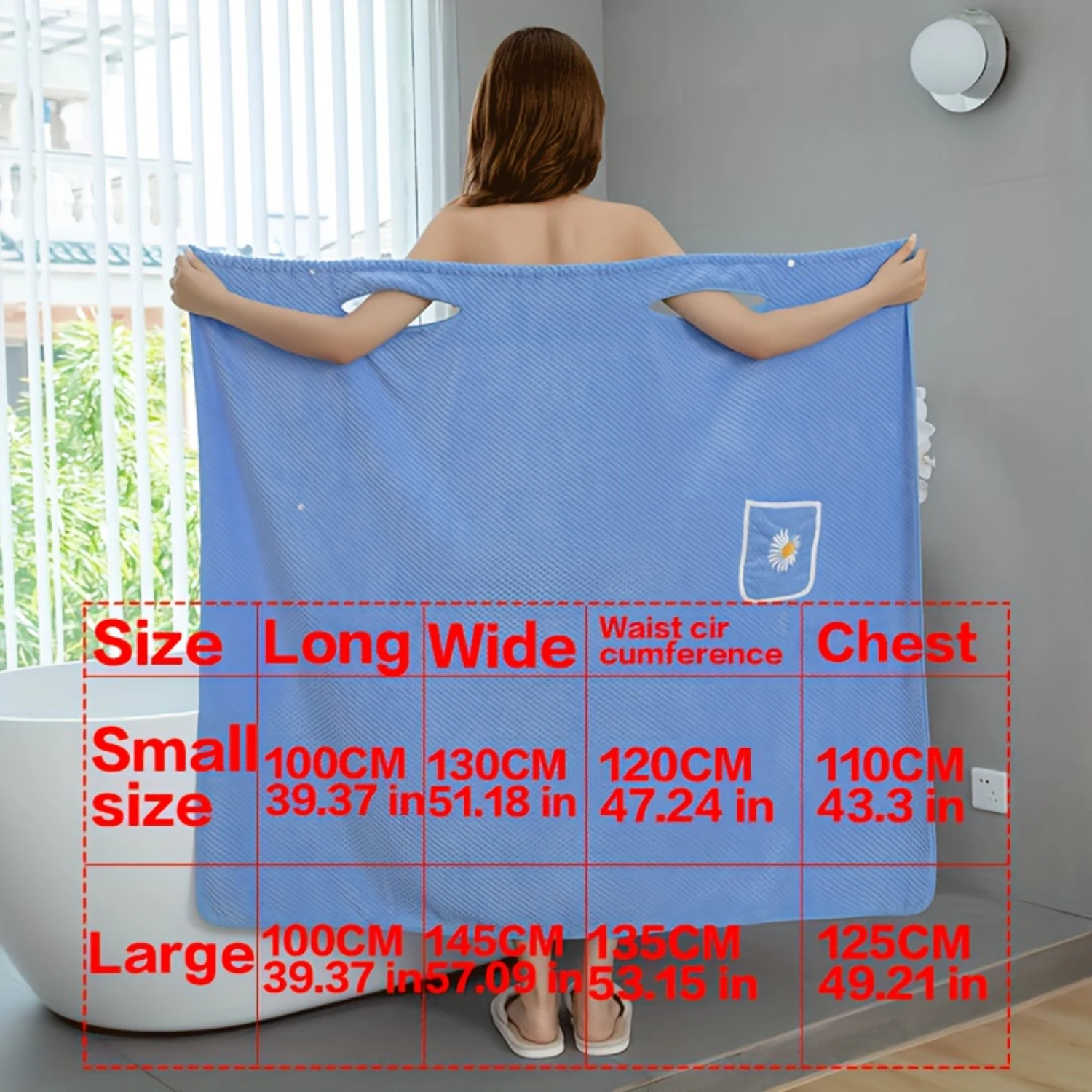 1pc Flower Pattern Wearable Bath Towel, Solid Color Bath Skirt For Adults, Absorbent Quick Drying Bathrobe With Pockets, Long Ba