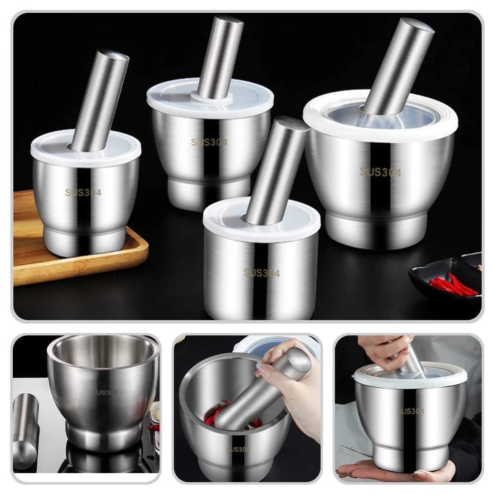 

1Set Stainless Steel Mortar Pestle Large Food Grade 304 Rust Proof Grinder Spice Bowl Non Slip Base Easy Clean