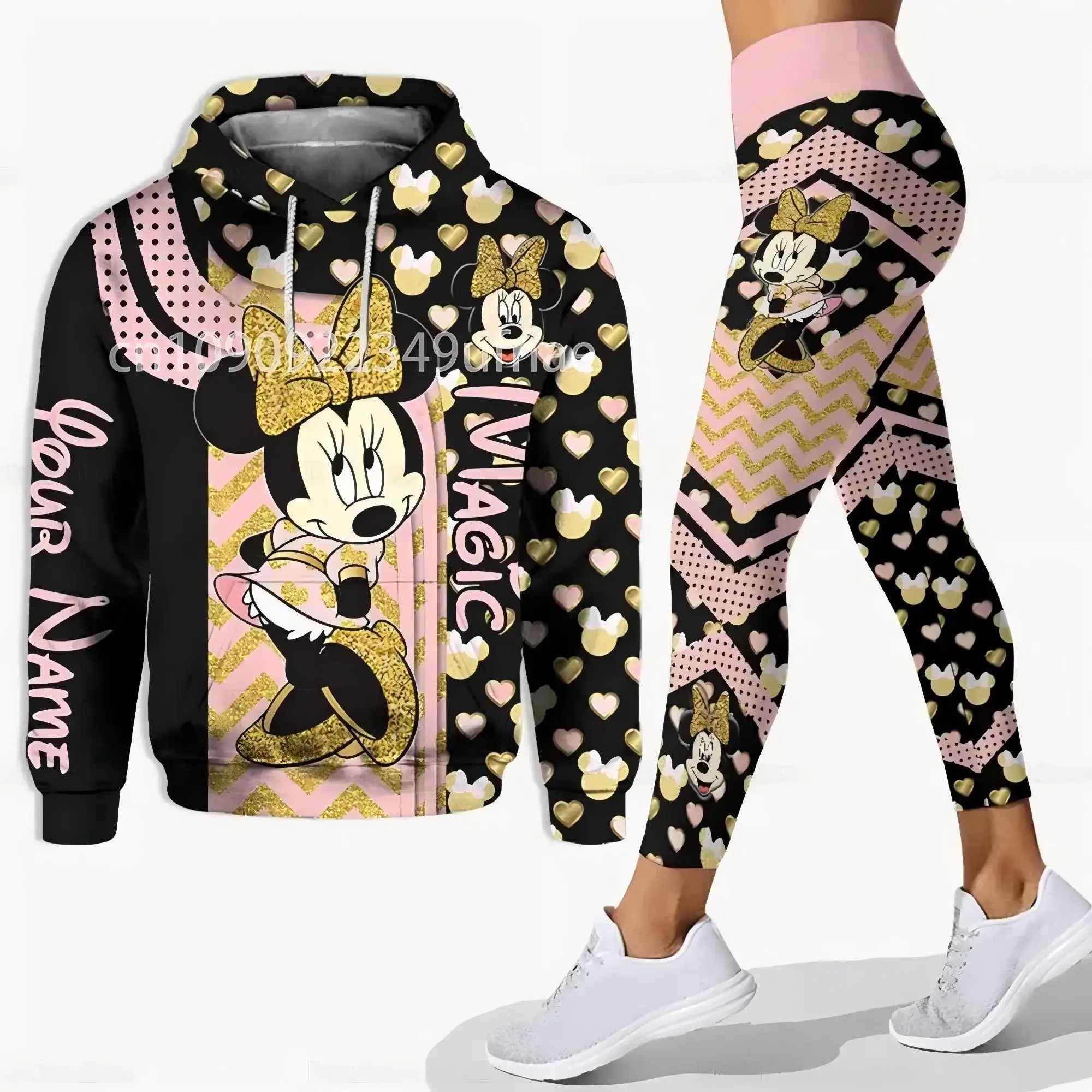 Personalized Disney Mickey Mouse Minnie 3D Women's Hoodie and Leggings Suit Minnie Yoga Pants Sweatpants Fashion Sports Suit Set