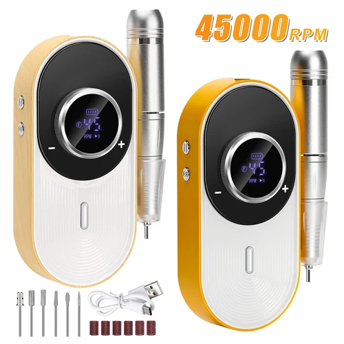 Imagen 1 del producto Taladro de uñas inalámbrico de 45000RPM, lima de uñas eléctrica recargable con velocidad ajustable y pantalla LCD