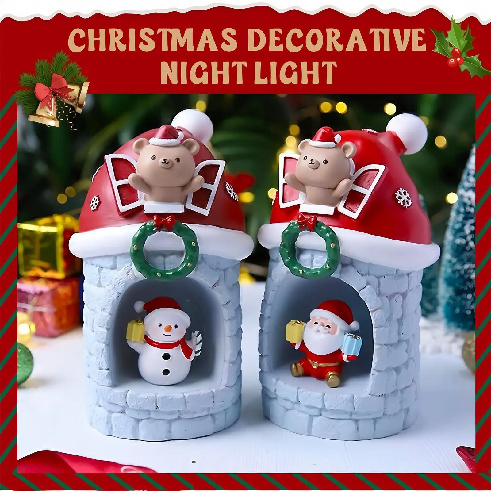 Christmas Night Lights LED Christmas Snowman Santa Claus House Home Decor Holiday Bedroom Ambient Lighting For Kids Adults